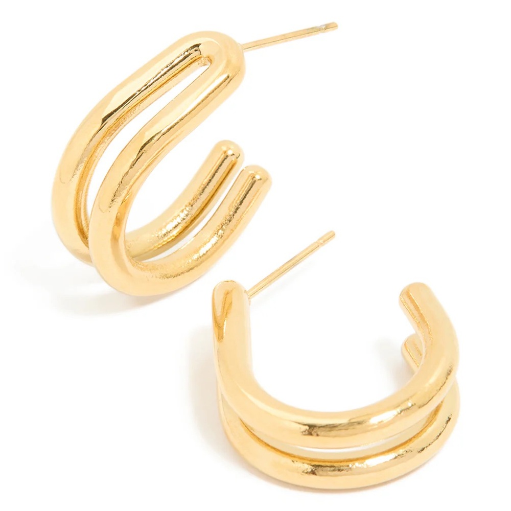 WATERPROOF Gold Plated Stainless Steel Double Layered Hoop Earrings